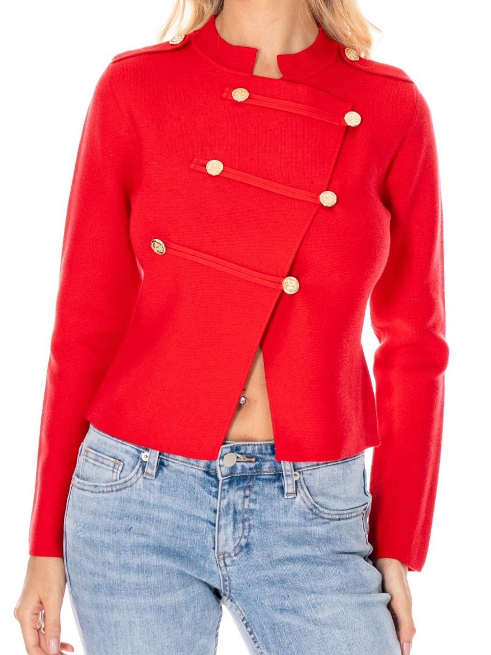 Sweater Knit Military-Inspired Button Jacket